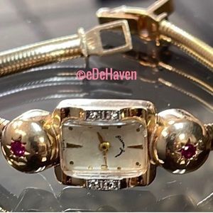14k Tobogus Art Deco Ruby & diamond watch